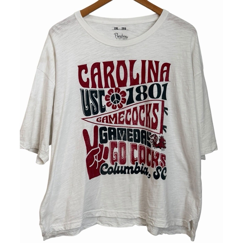 Pressbox South Carolina Gamecocks T-Shirt Womens Size 2XL White Graphic Slub Tee - Picture 2 of 7